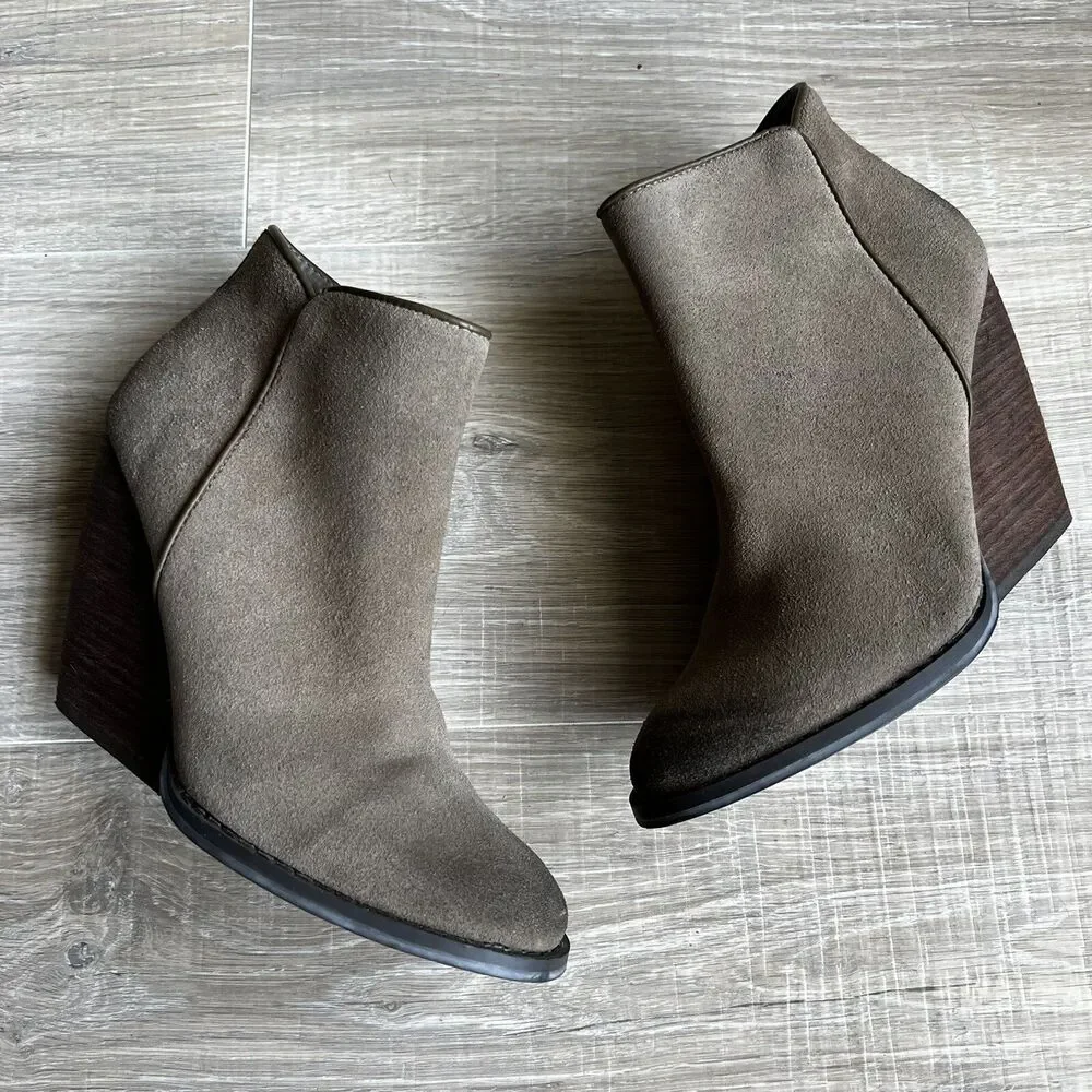 Very Volatile Brown Leather Chunky Block Heel Zip Ankle Booties Sz 6 Womens